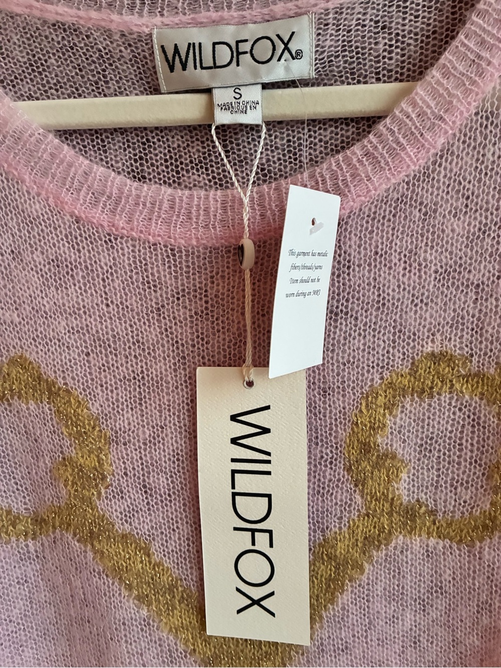 Wildfox Pink Gold Key Sweater Alpaca Wool Blend Size Small NWT - Picture 5 of 8